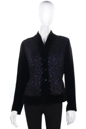 Superb Vintage Jacket Black Velvet and Lace Panels  Size 14/16