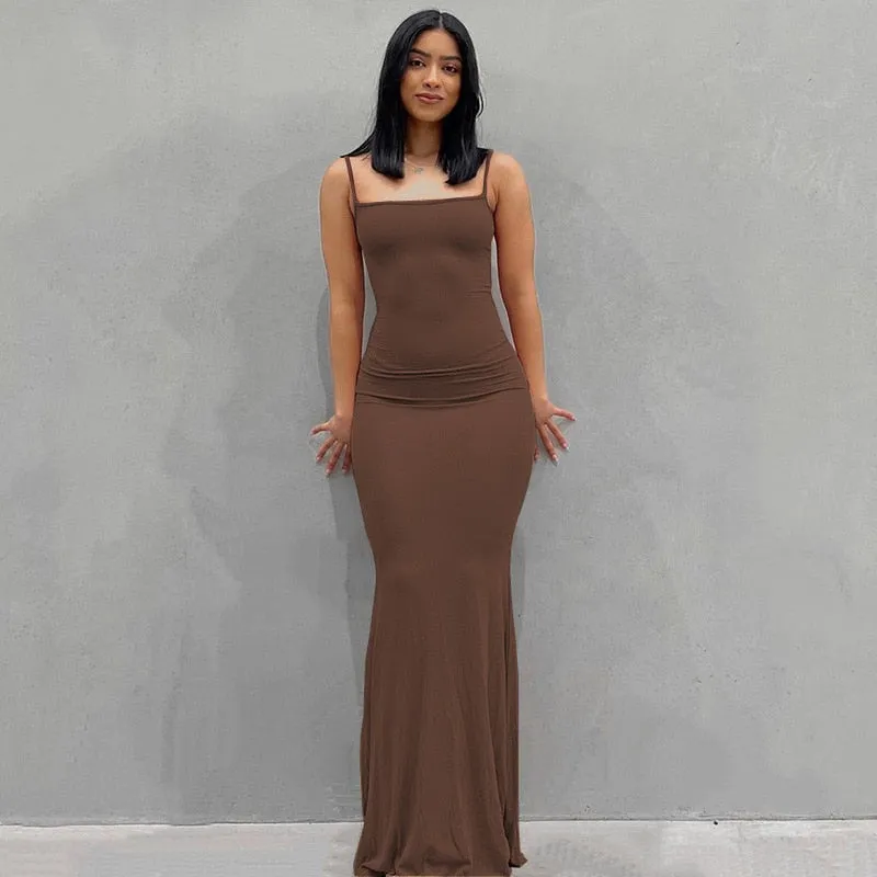 Trendy Satin Backless Maxi  Dress