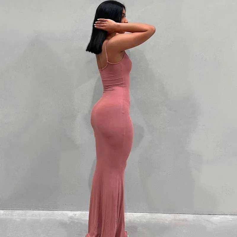 Trendy Satin Backless Maxi  Dress