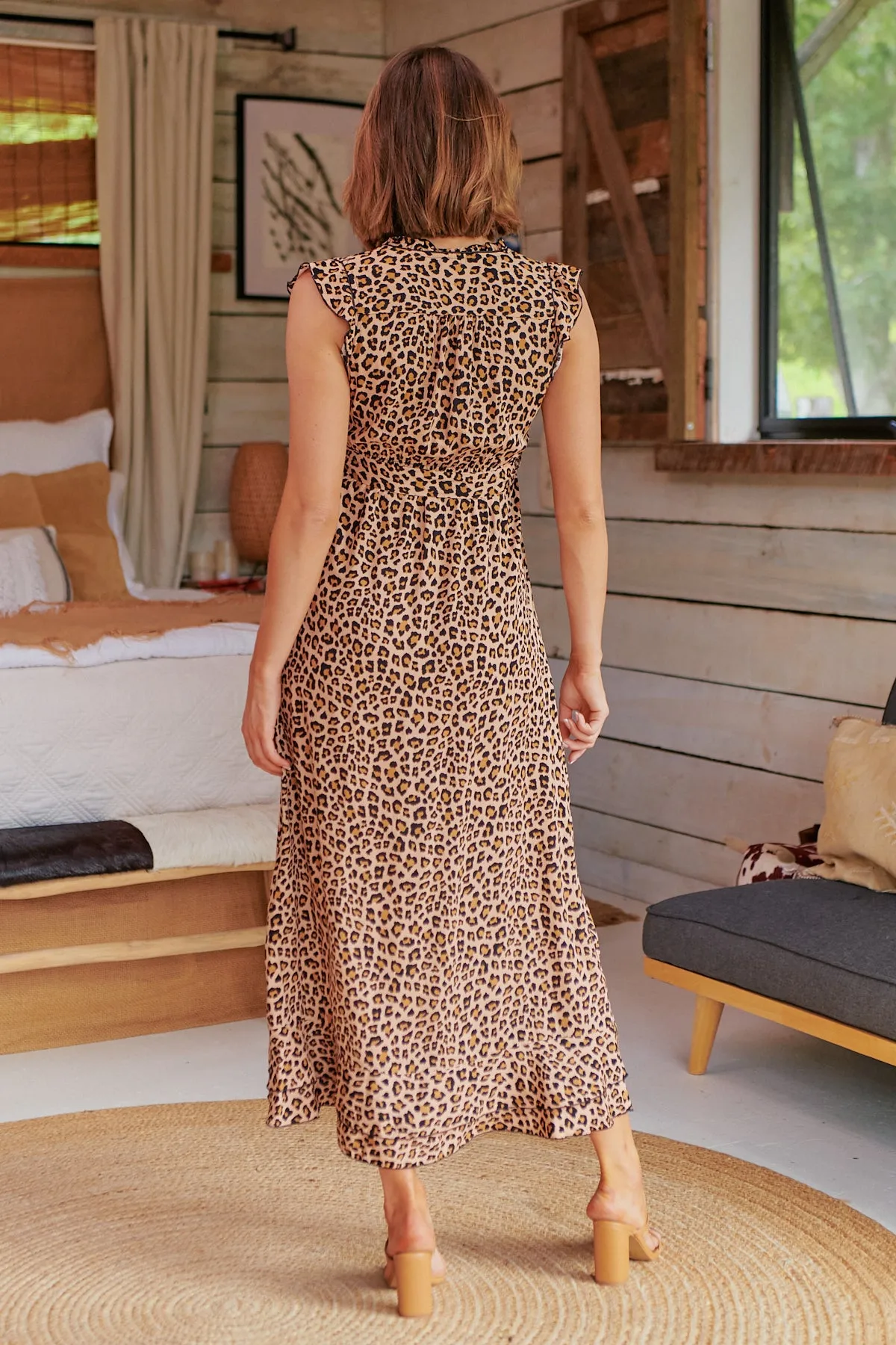 Trissa Animal Tan Print Maxi Dress