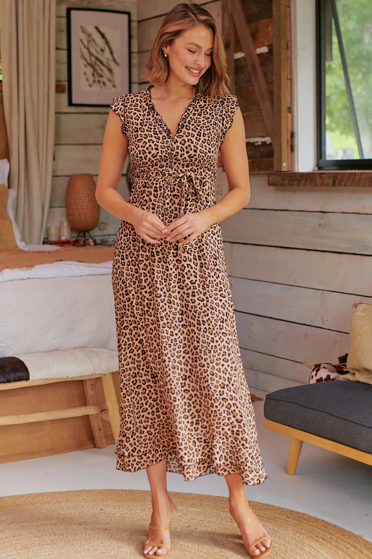 Trissa Animal Tan Print Maxi Dress