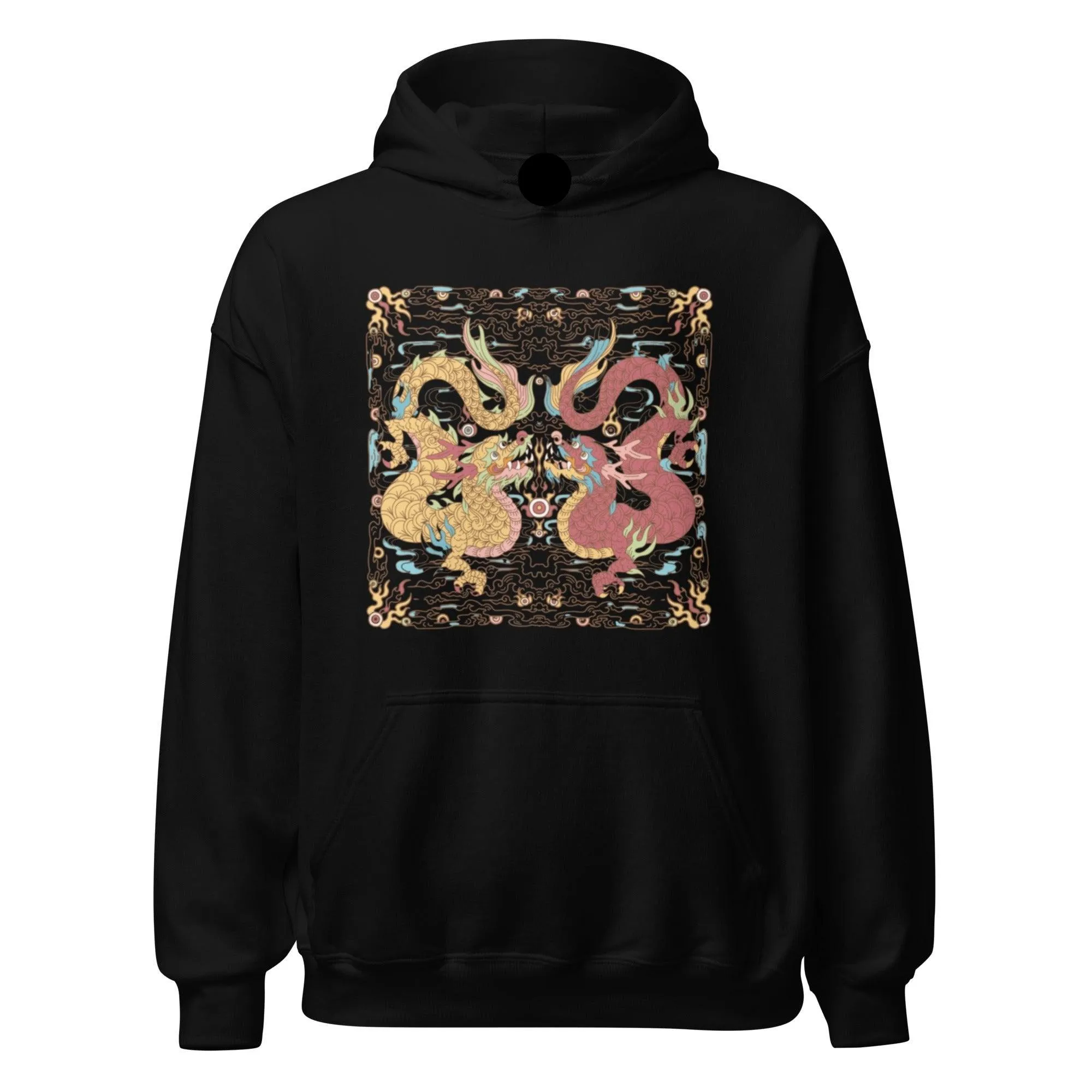 Twin Dragon Hoodie Blended Cotton Midweight Unisex DTG Printed Hoodie