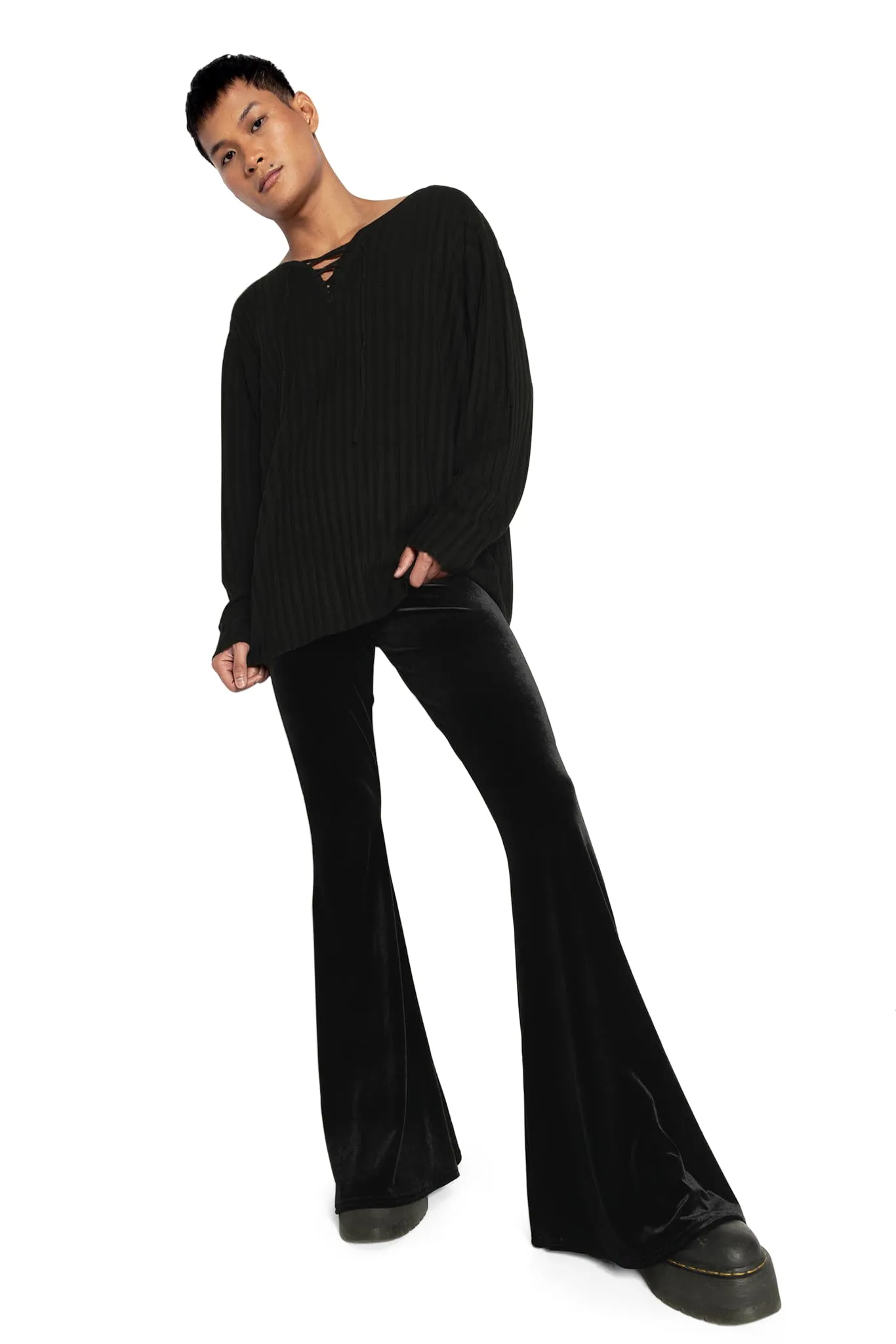 Velvet Black High Waisted Flare Pants