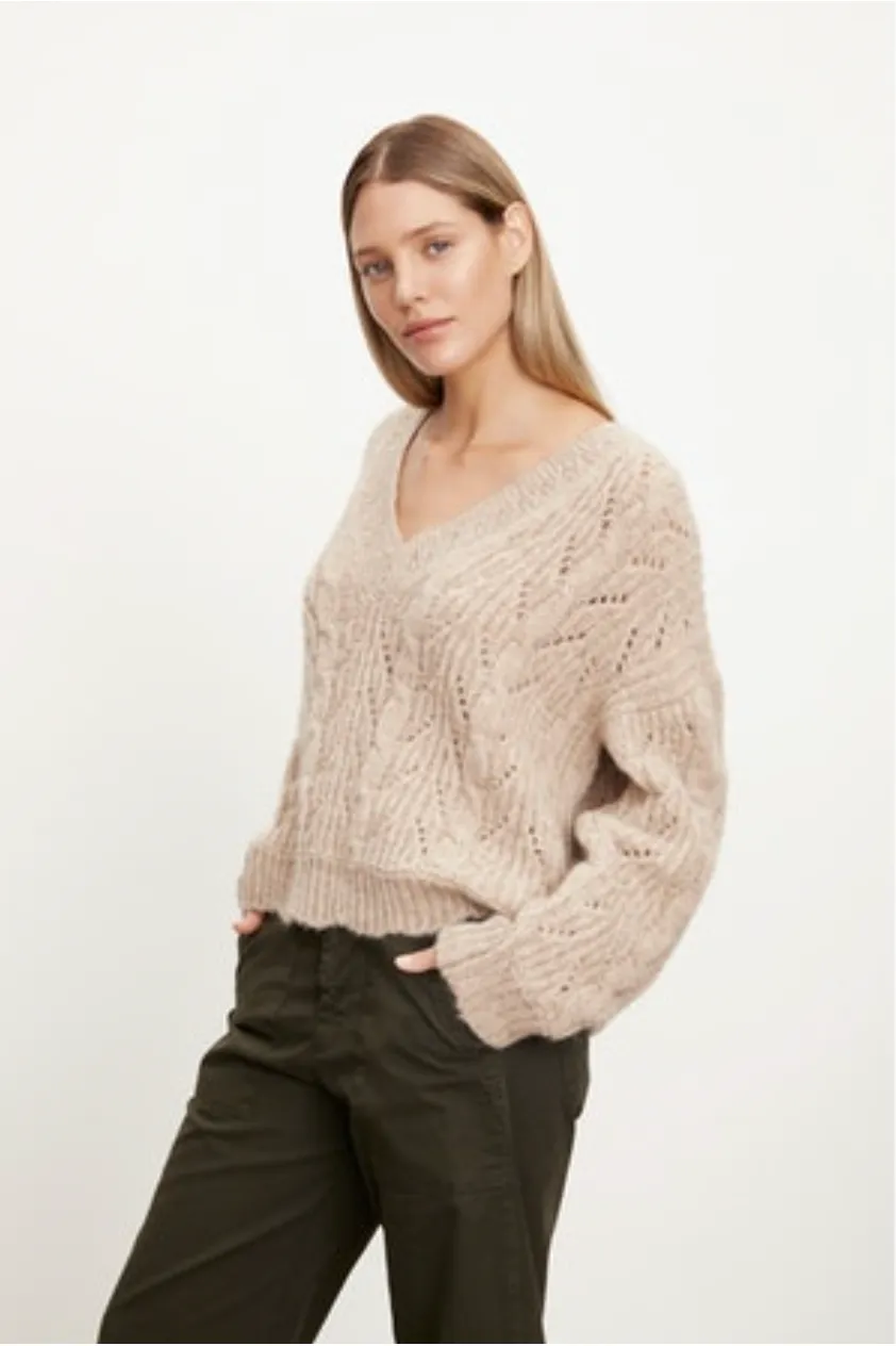 Velvet by Graham & Spencer Sade 06 Cozy Cable Sweater | Oatmeal