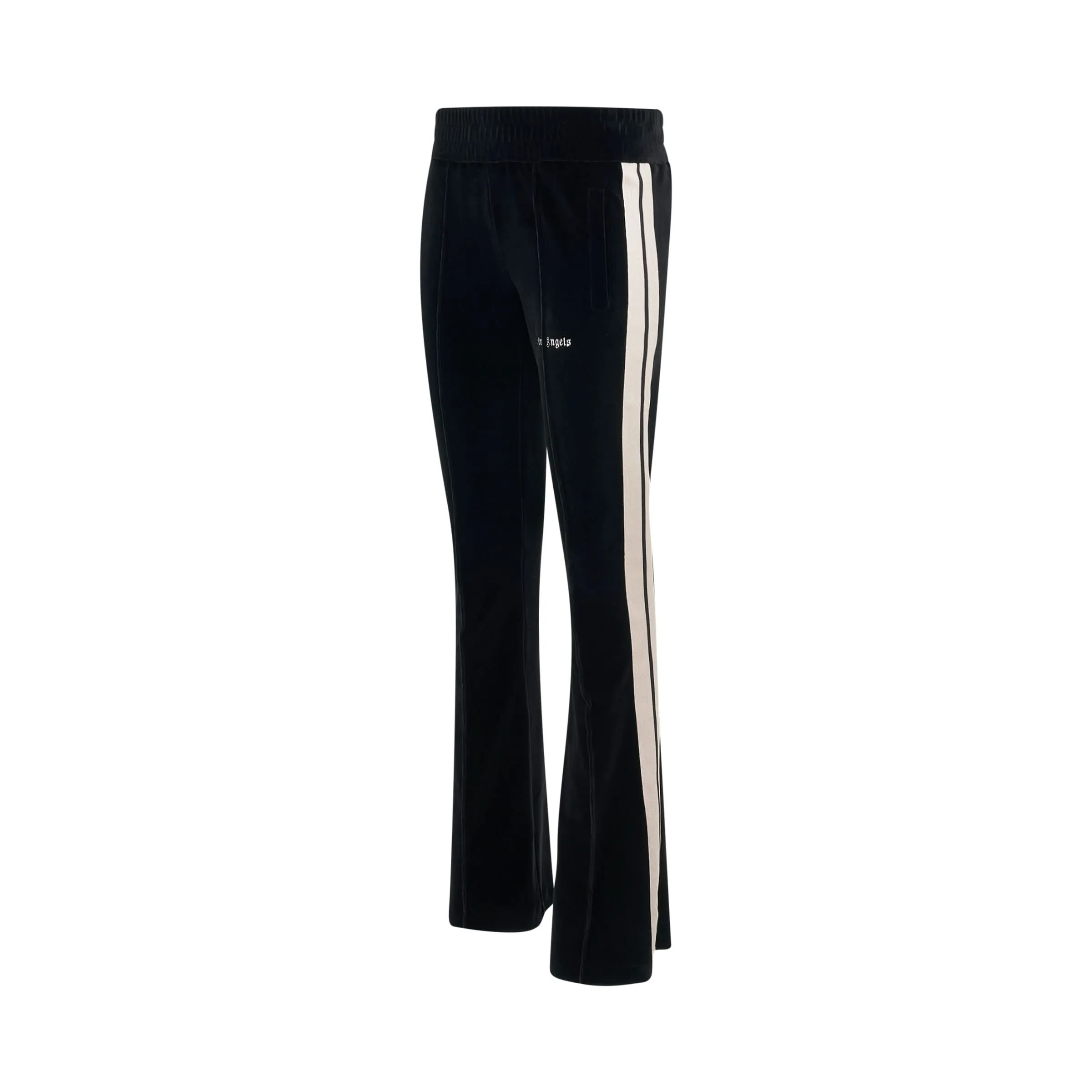 Velvet Flare Track Pants in Black/Off White