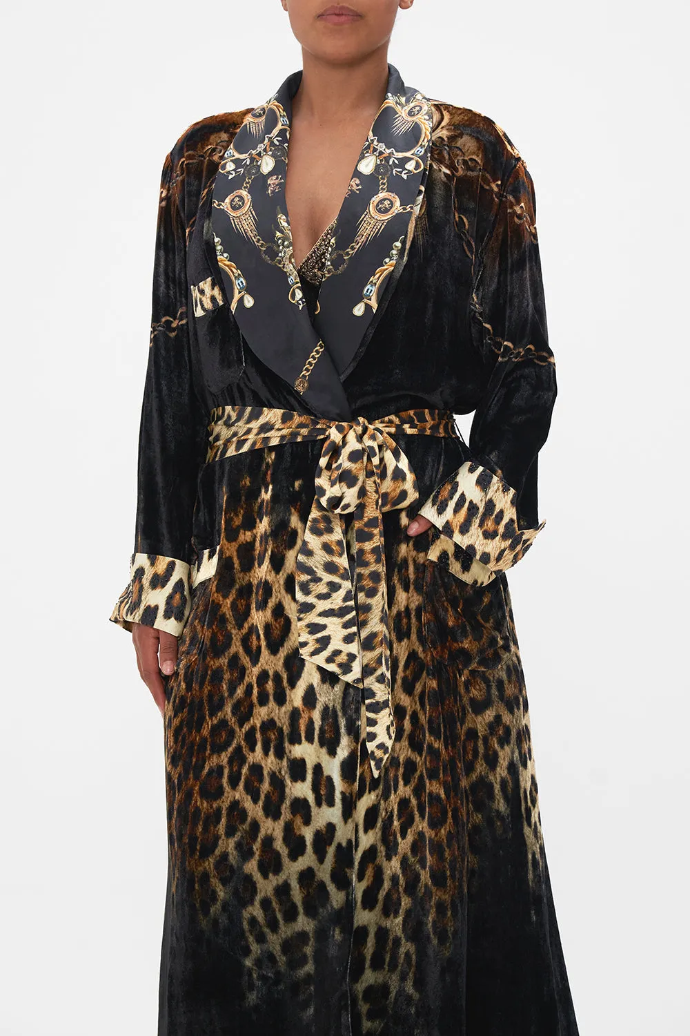 VELVET LONG ROBE WITH TIE JUNGLE DREAMING