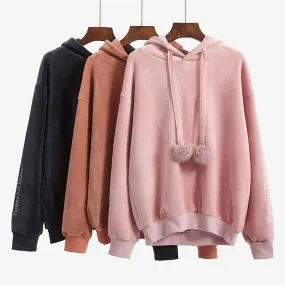 Velvet Oversized Long Long Sleeve Collar Plush Tassels Hoodie