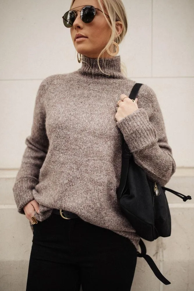 Vero Moda Bethany Oversized Roll Neck Sweater in Taupe-FINAL SALE