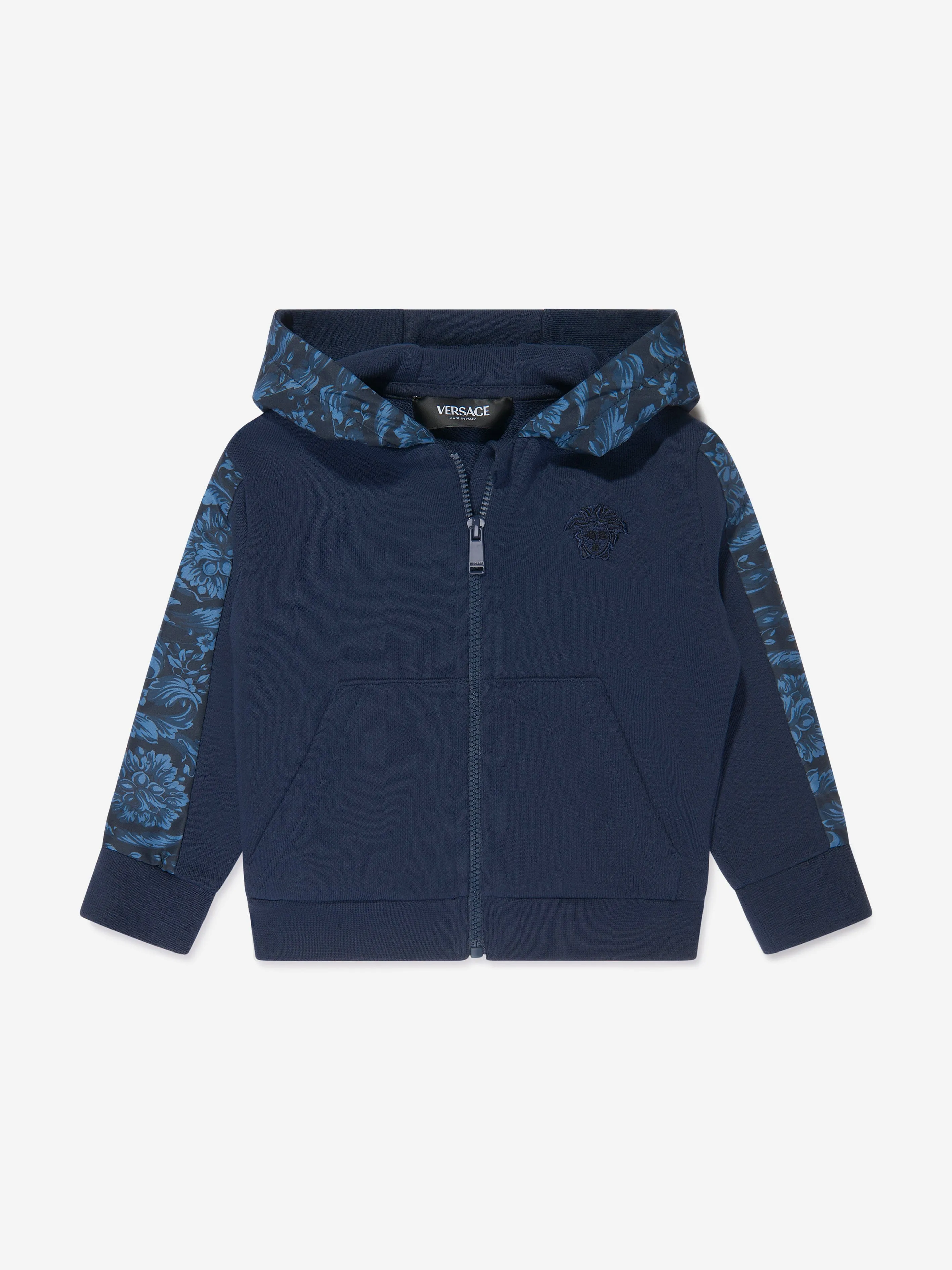 Versace Baby Boys Barocco Logo Zip Up Top in Navy