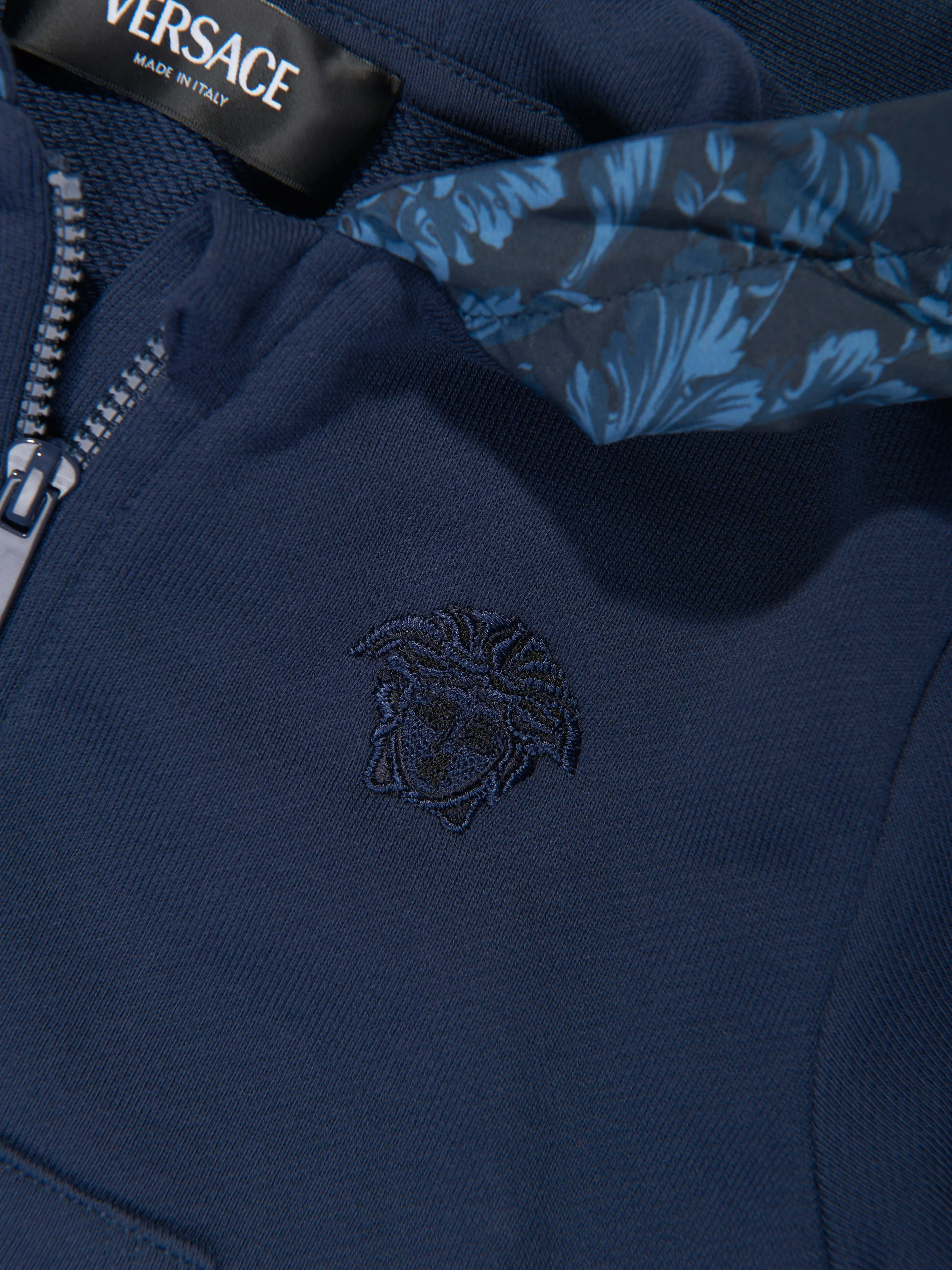 Versace Baby Boys Barocco Logo Zip Up Top in Navy