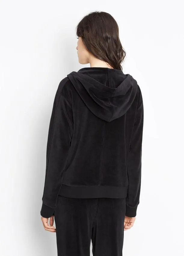 Vince - Velour Zip Up Hoodie in Black