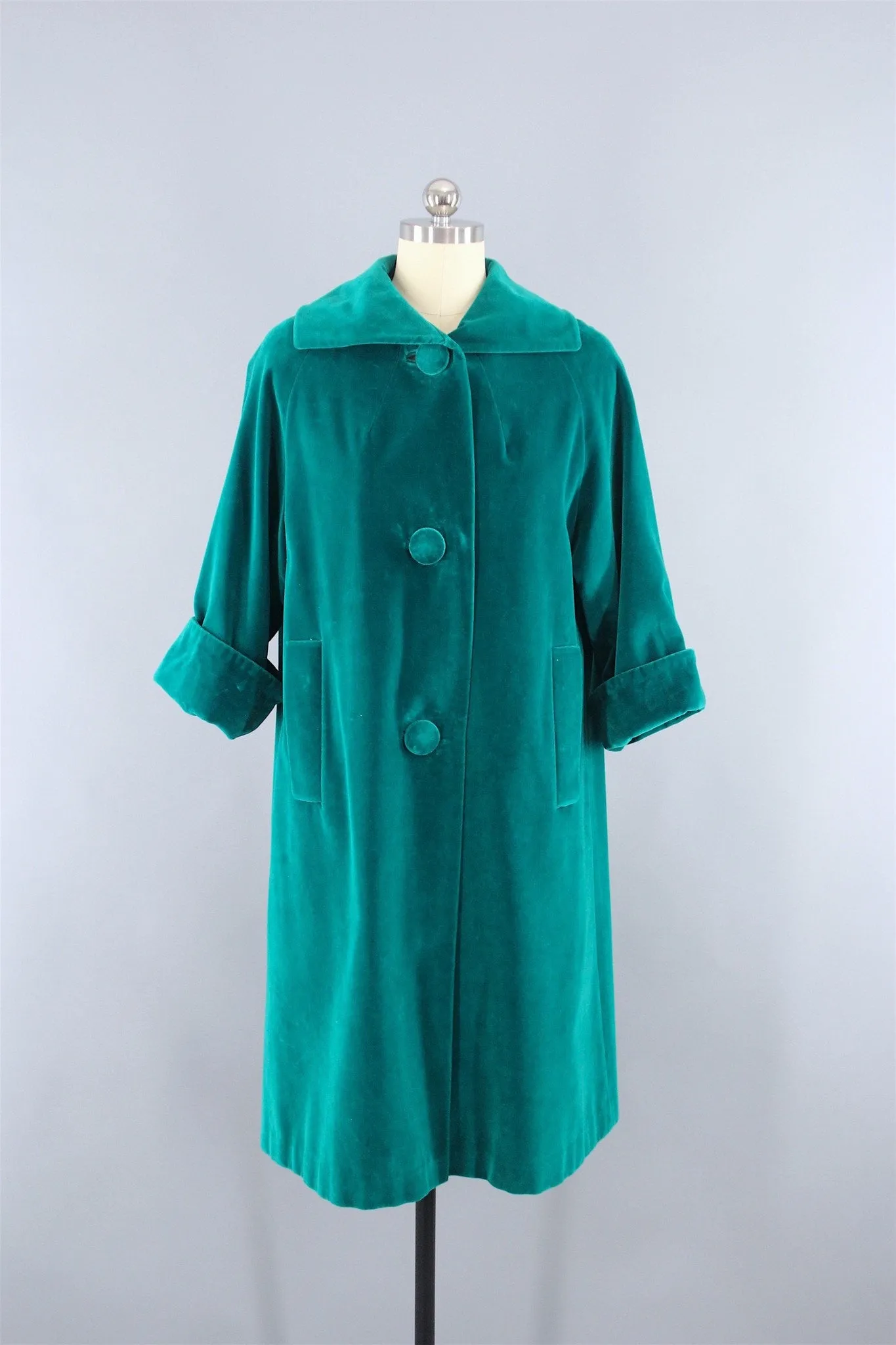 Vintage 1960s Emerald Green Velvet Swing Coat by Surrey Classics