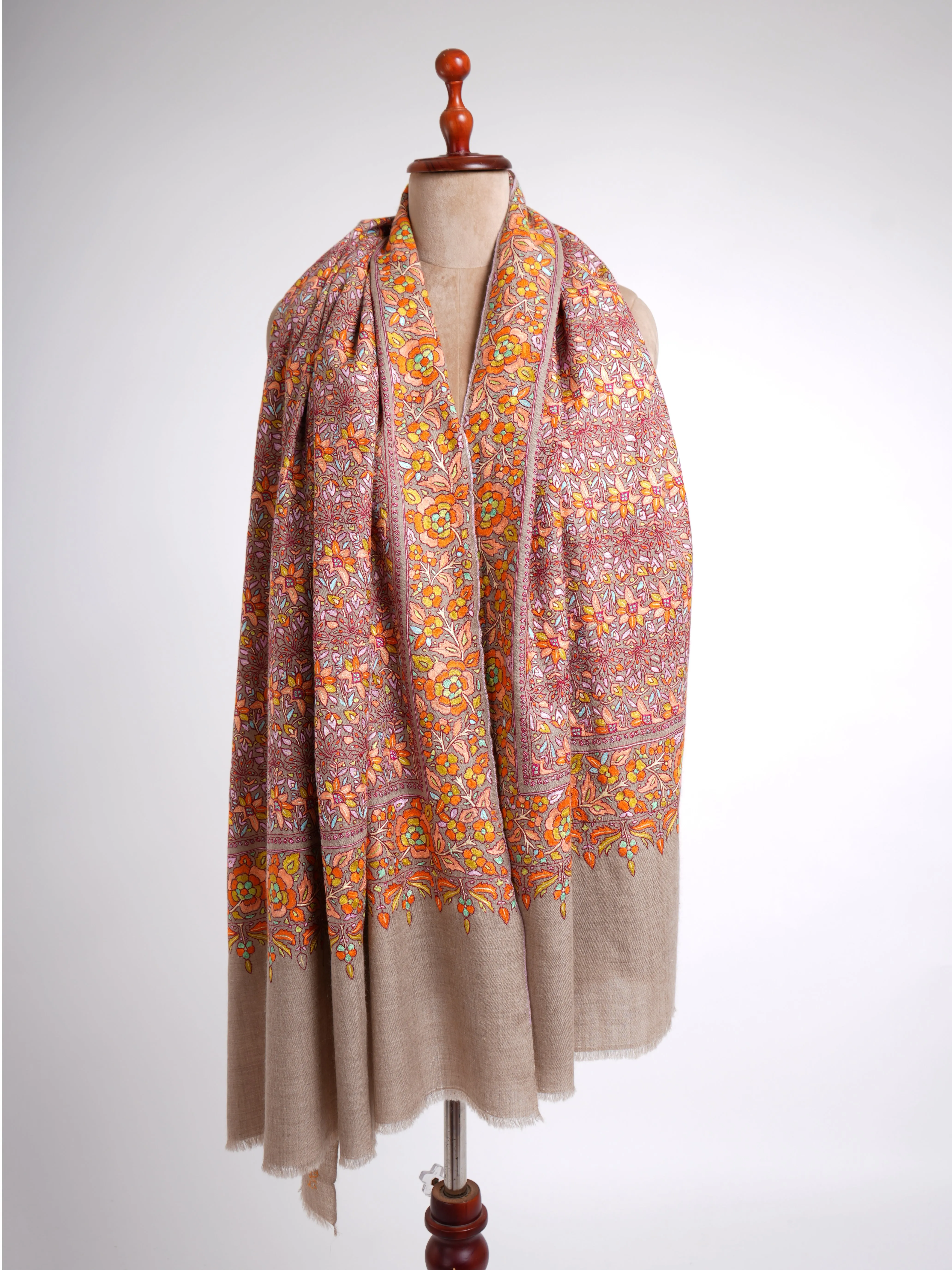 Warm Hue Bridal Hand Embroidered Pashmina Shawl