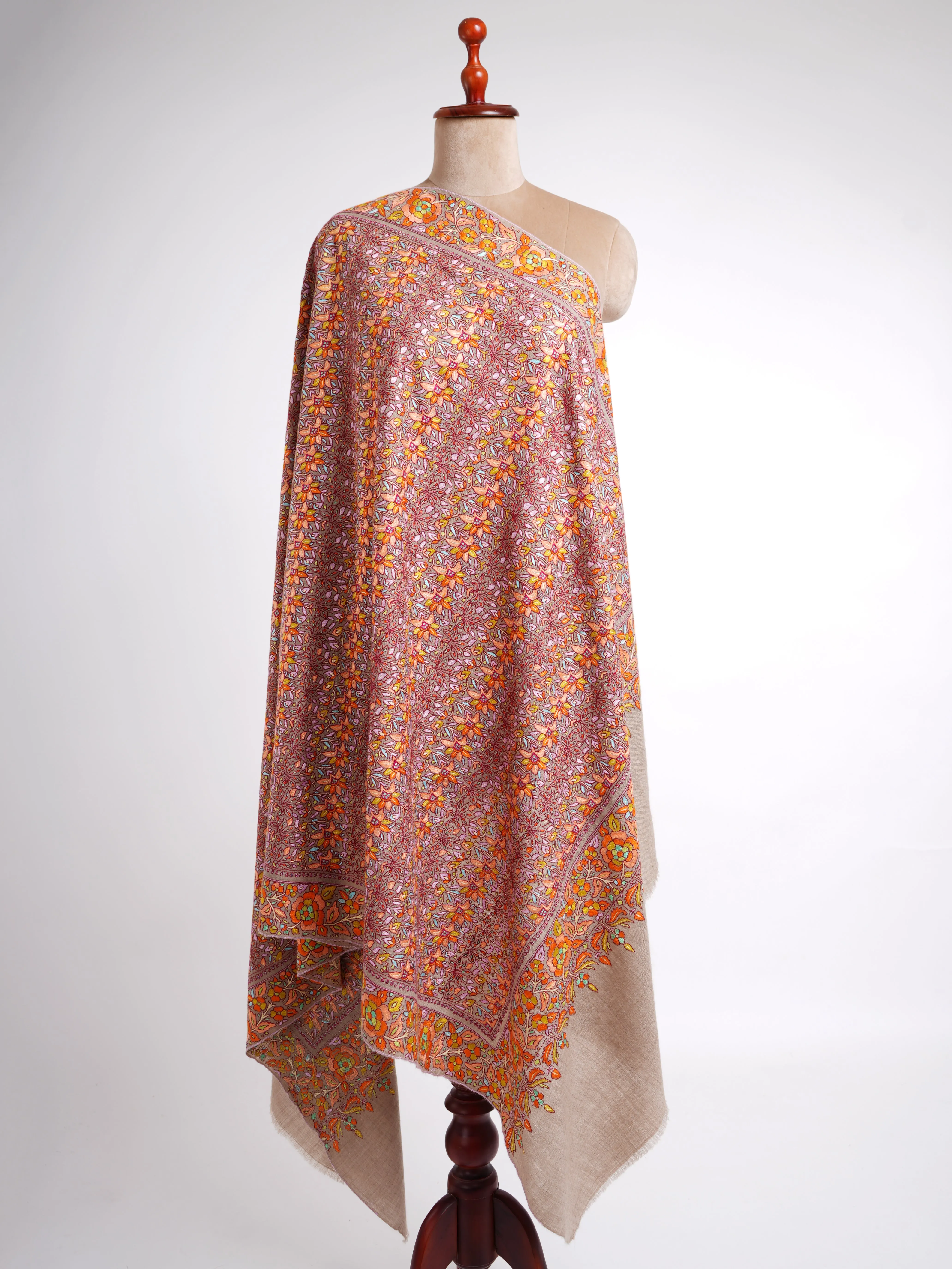 Warm Hue Bridal Hand Embroidered Pashmina Shawl