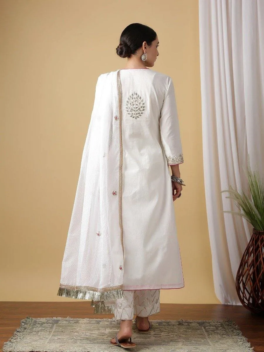 White Nandini Shwet Kurta With Pant & Dupatta (Set of 3)