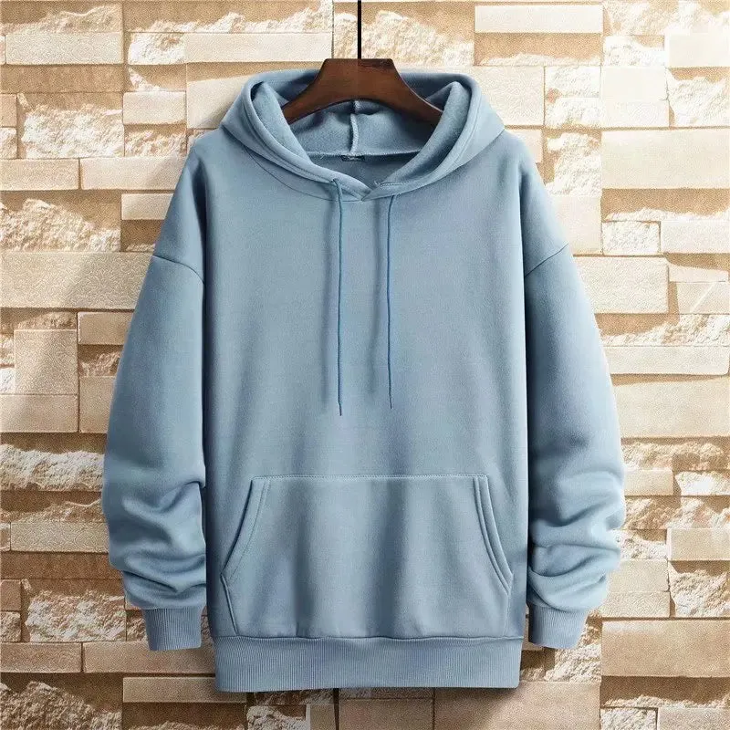 Wiaofellas  -  New Sweater Men's Hoodie Spring and Autumn Sweater Pure Color Plus Velvet Thick Hoodie Loose Large Size Hoodie