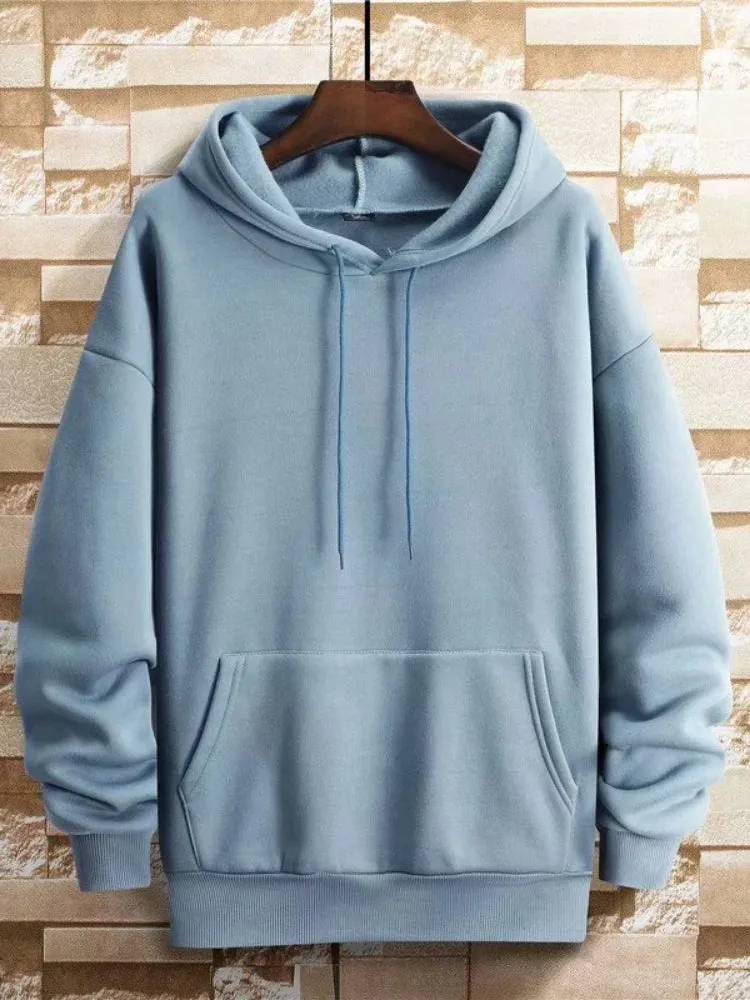 Wiaofellas  -  New Sweater Men's Hoodie Spring and Autumn Sweater Pure Color Plus Velvet Thick Hoodie Loose Large Size Hoodie