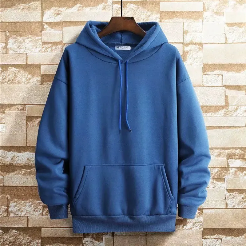 Wiaofellas  -  New Sweater Men's Hoodie Spring and Autumn Sweater Pure Color Plus Velvet Thick Hoodie Loose Large Size Hoodie