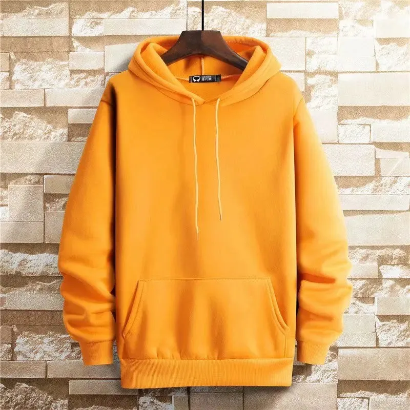 Wiaofellas  -  New Sweater Men's Hoodie Spring and Autumn Sweater Pure Color Plus Velvet Thick Hoodie Loose Large Size Hoodie