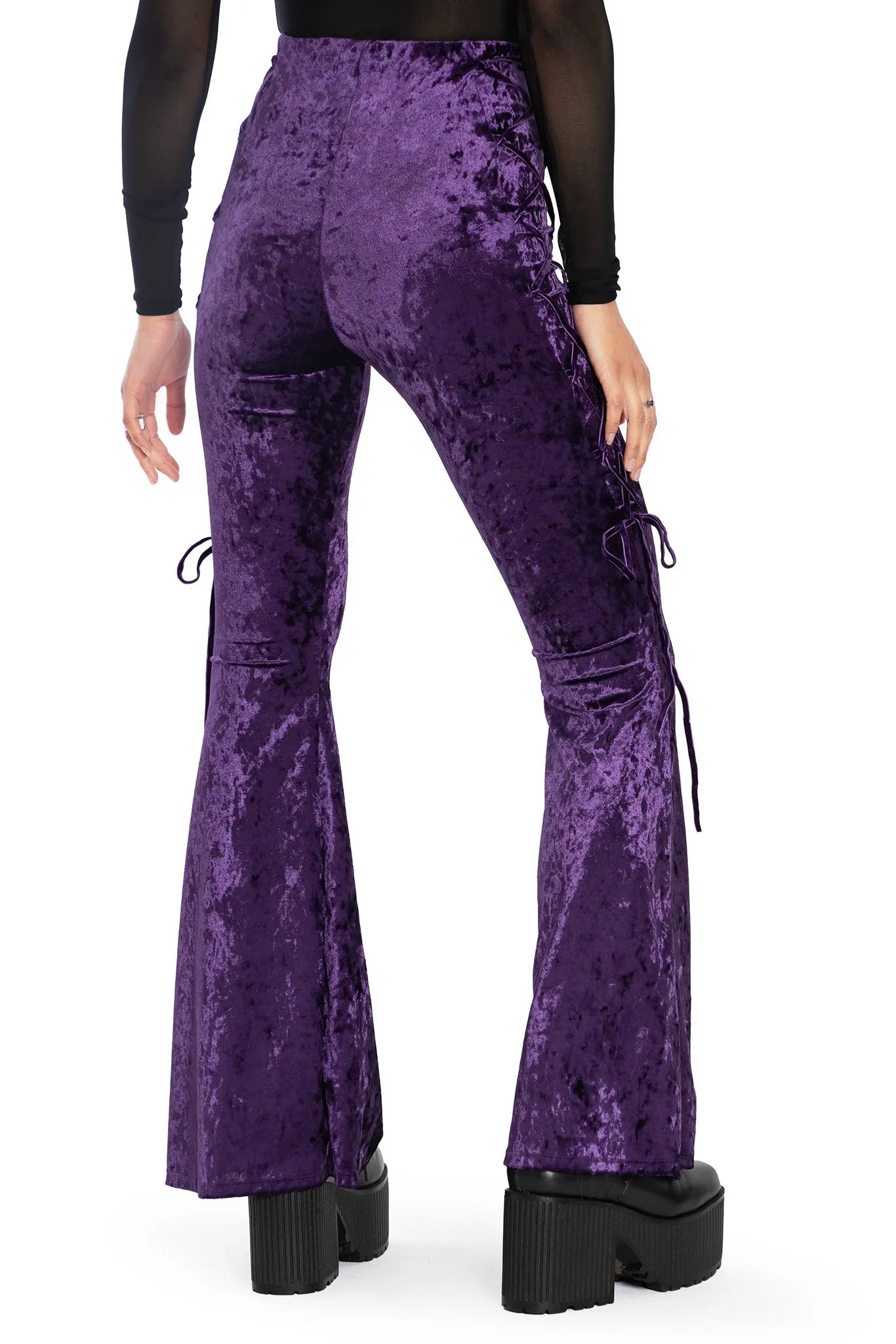 Wiccan Crushed Velvet Lace Side Flare Pants