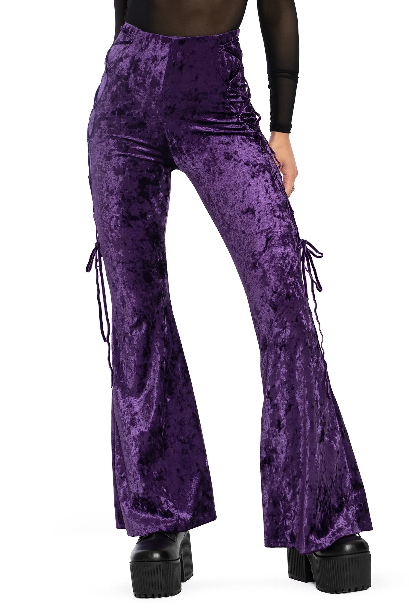 Wiccan Crushed Velvet Lace Side Flare Pants