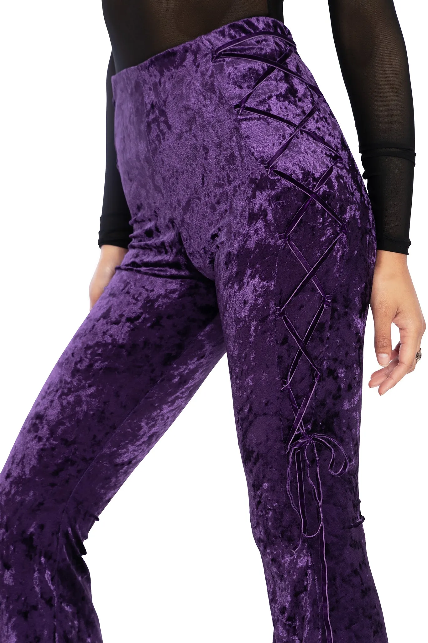 Wiccan Crushed Velvet Lace Side Flare Pants