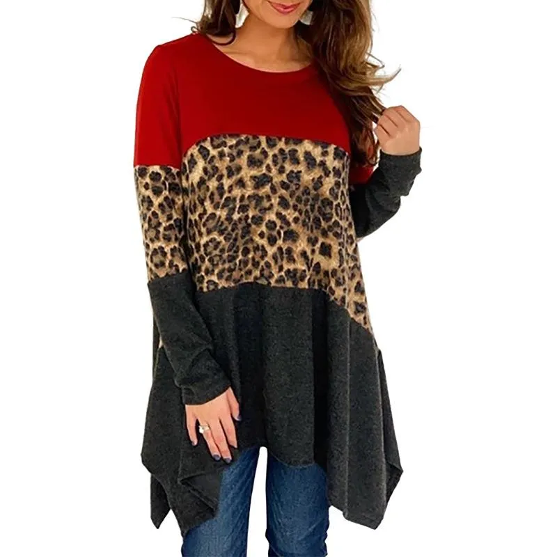 Women Round Neck Leopard Long Sleeves Sweaters