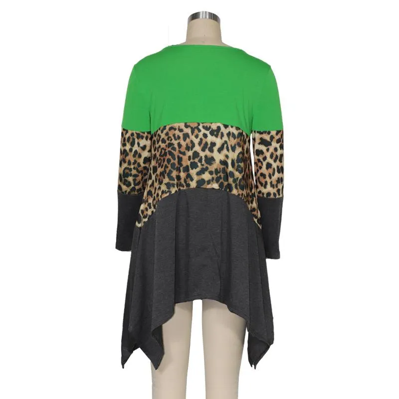 Women Round Neck Leopard Long Sleeves Sweaters