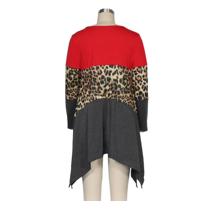 Women Round Neck Leopard Long Sleeves Sweaters