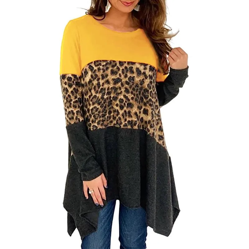 Women Round Neck Leopard Long Sleeves Sweaters