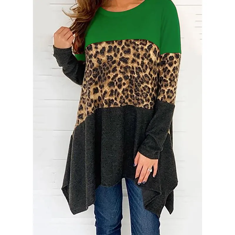 Women Round Neck Leopard Long Sleeves Sweaters