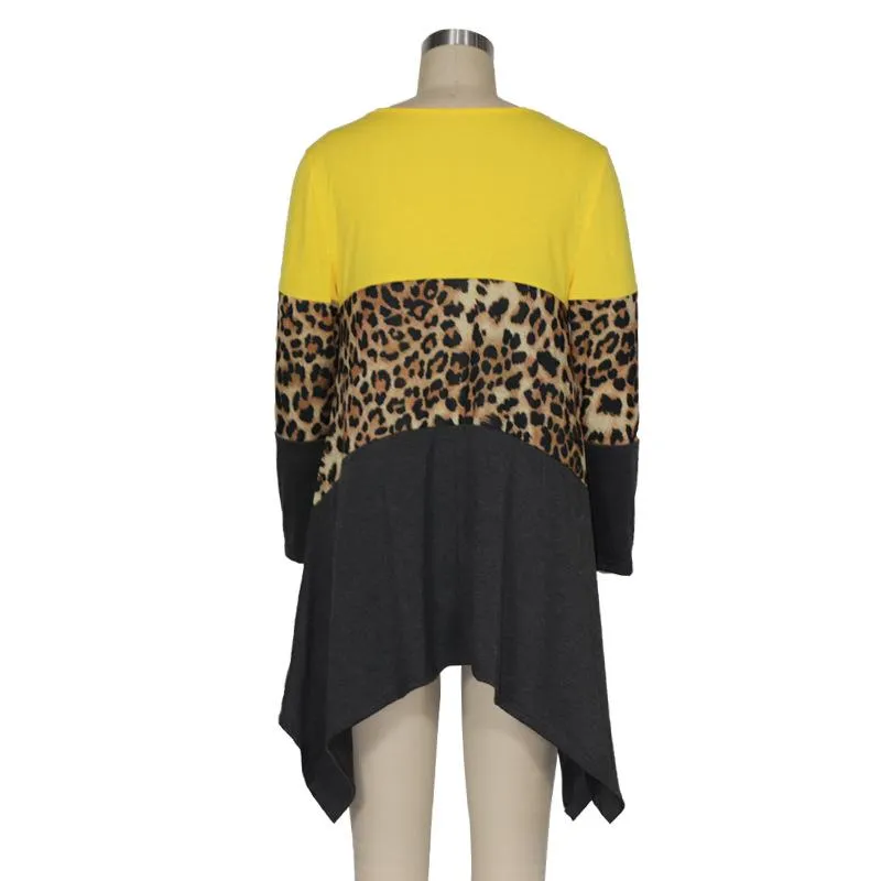 Women Round Neck Leopard Long Sleeves Sweaters