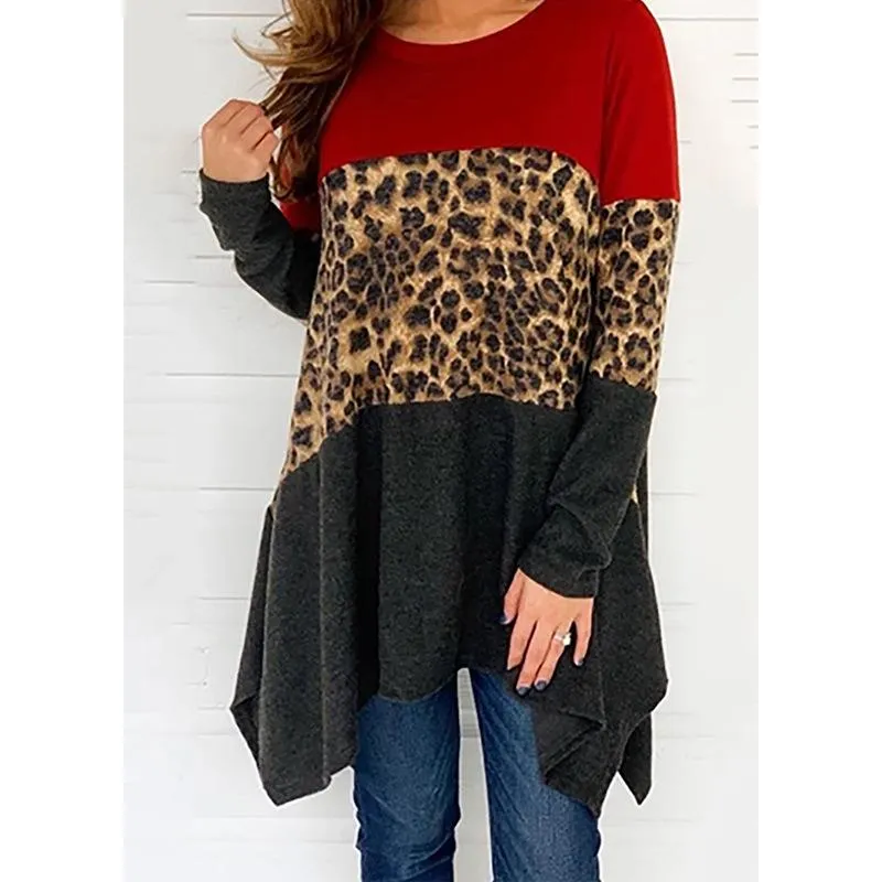 Women Round Neck Leopard Long Sleeves Sweaters