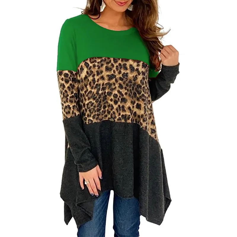 Women Round Neck Leopard Long Sleeves Sweaters