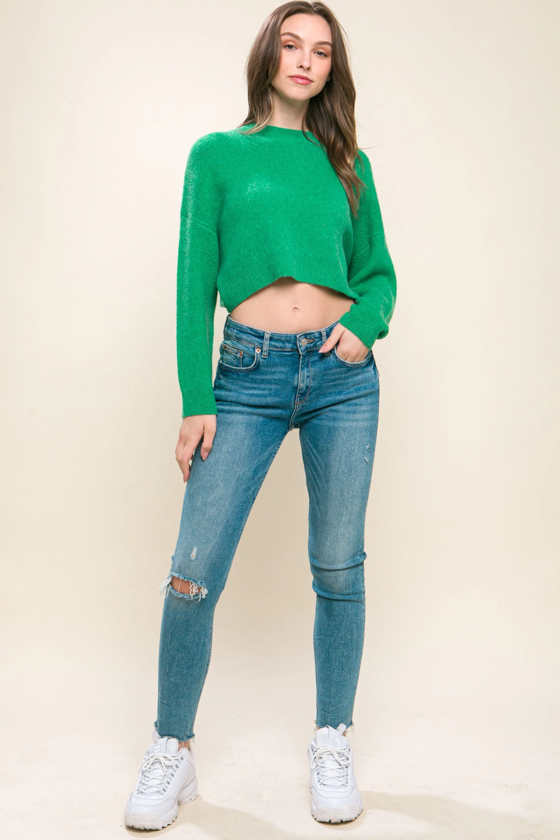 Wool Blend Cropped Sweater Top