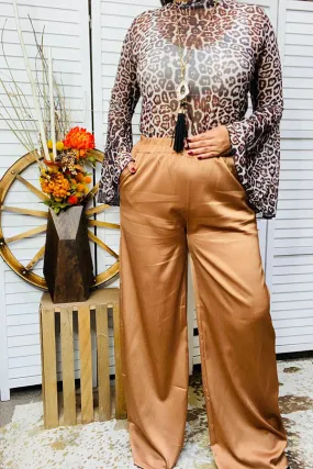 YMY14158 Brown straight women pants w/ealstic waist